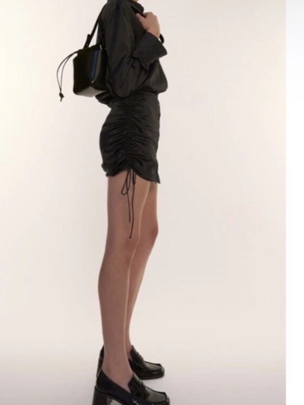 NWT Zara Black Draped Satin Effect Dress - Picture 2 of 4